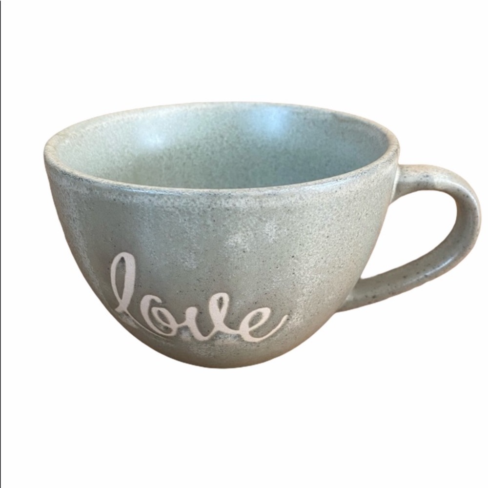 LOVE Rustic Green Ceramic Stoneware Coffee Mug Cup